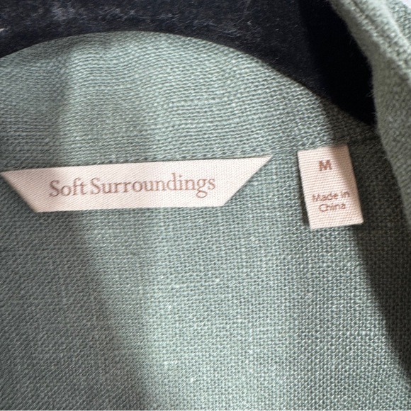 Soft Surroundings Green Ramie Long Tunic Coat Boho Chic Military Jacket Size M - Picture 4 of 16